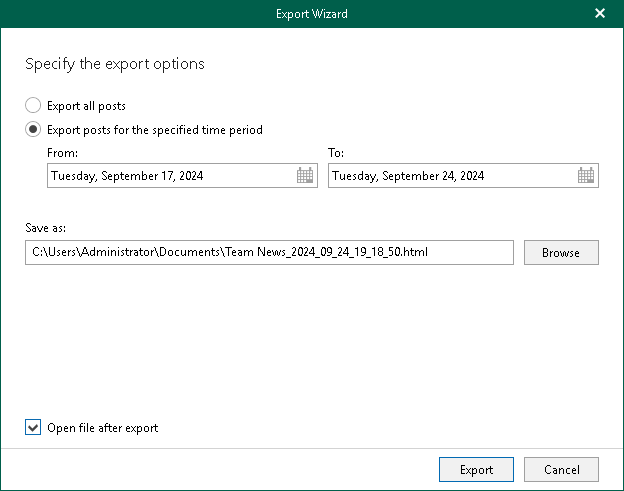 Specify Export Options Exporting Multiple Posts