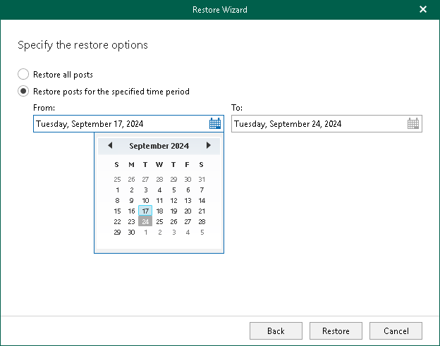 Specify Restore Options Step 4. Specify Restore Options