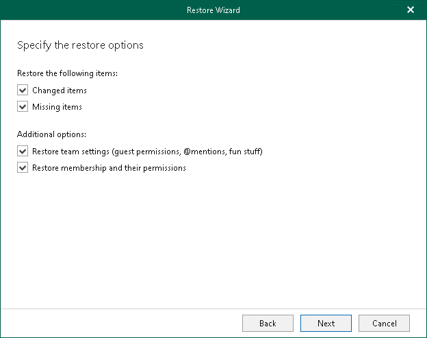 Specify Restore Options Step 5. Specify Restore Options