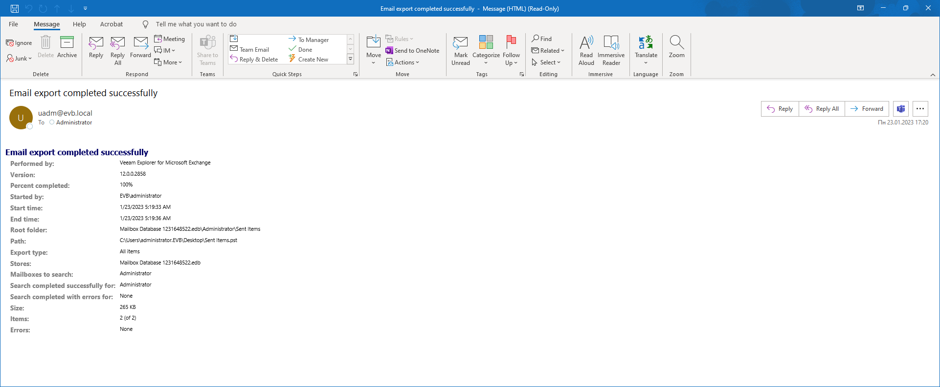 Receiving Export Reports