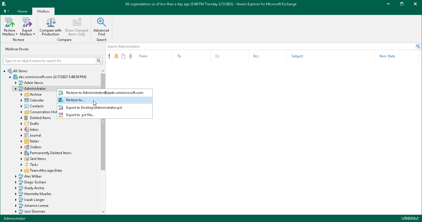 Restoring Single Mailbox, Folder or Item