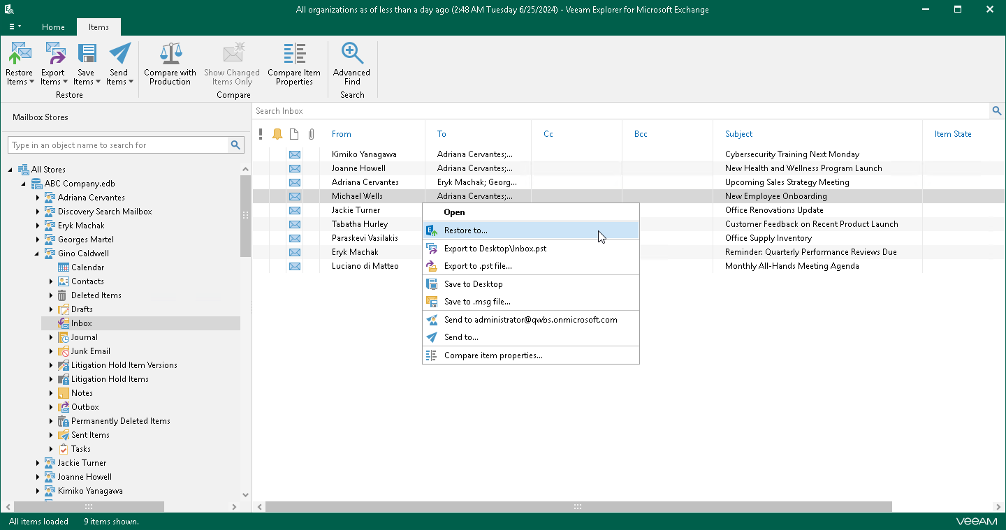 Restoring Single Mailbox, Folder or Item