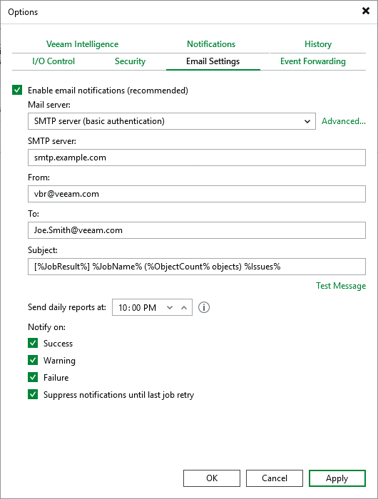 Configuring Email Notification Settings