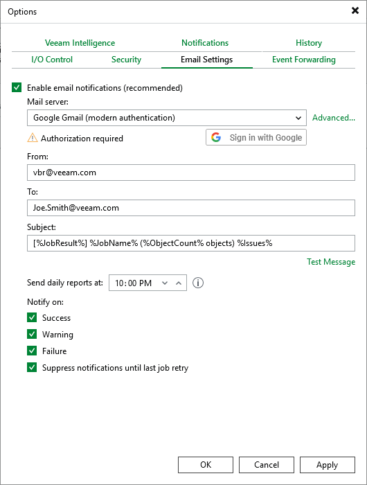 Configuring Email Notification Settings