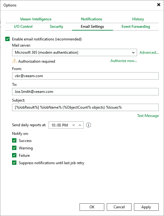 Configuring Email Notification Settings