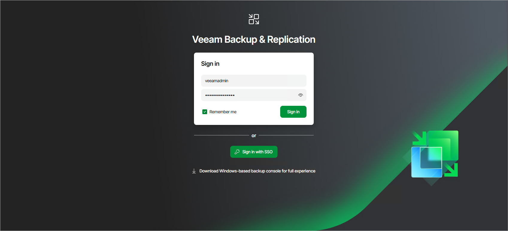 Logging in to Veeam Backup & Replication Web UI