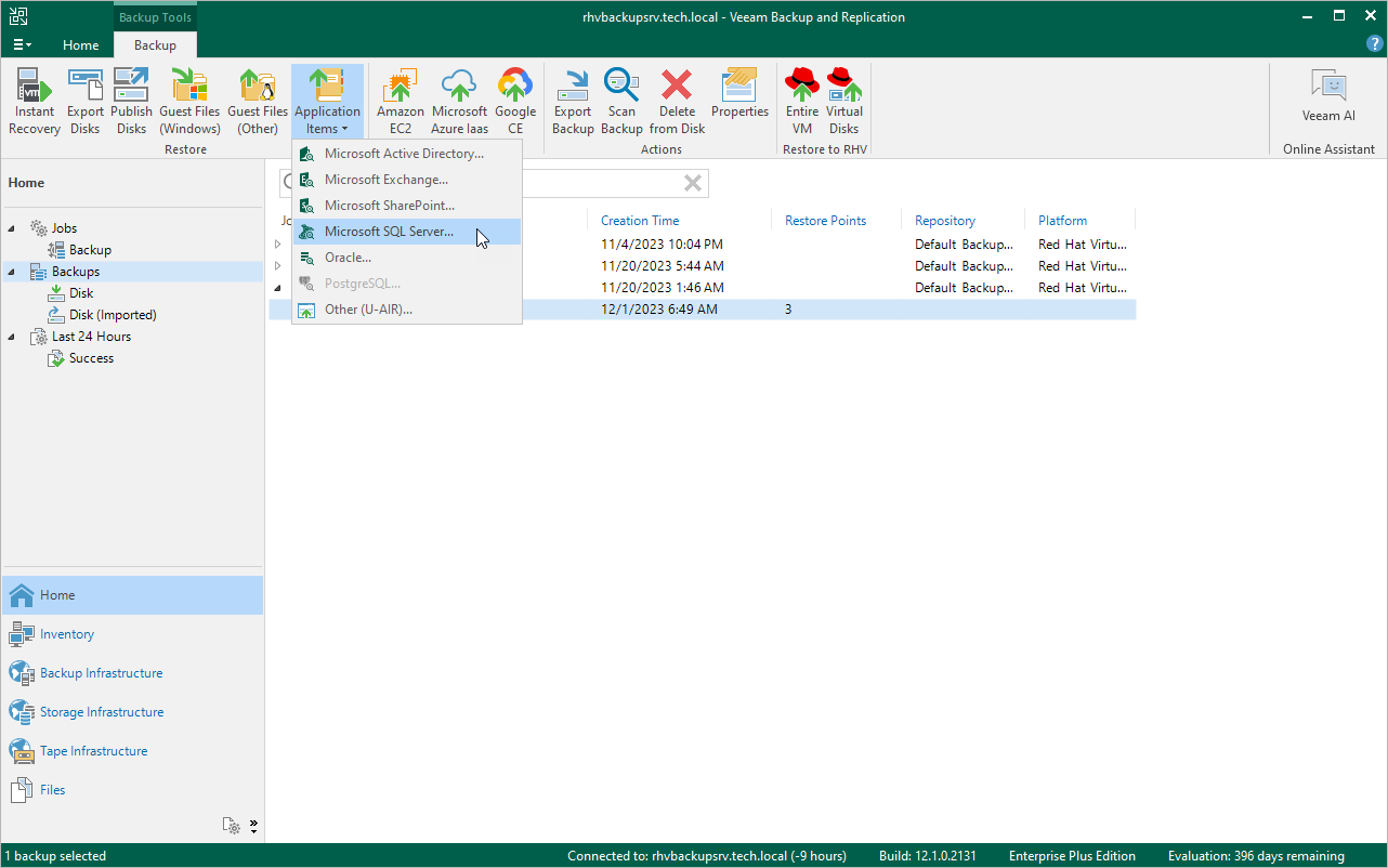 Application Items Restore