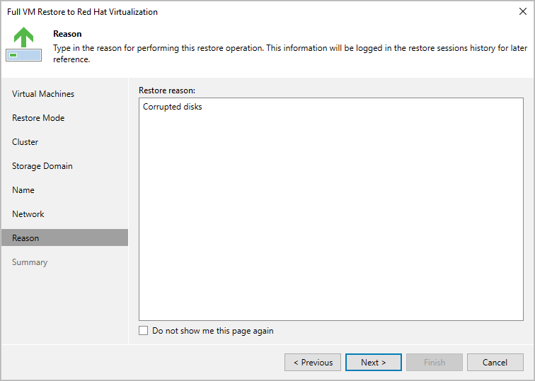 Step 8. Specify Restore Reason