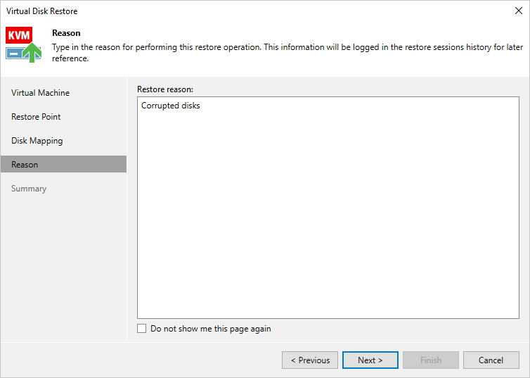 Step 5. Specify Reason for Restore