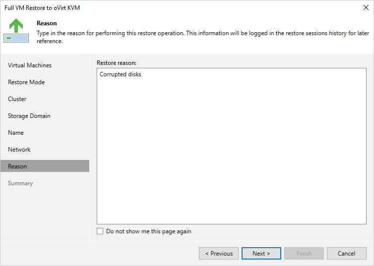 Step 8. Specify Restore Reason
