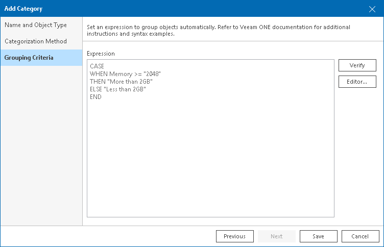 Categorization with Grouping Expressions