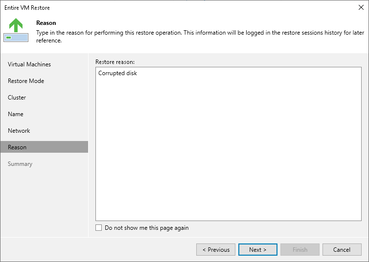 Step 7. Specify Restore Reason