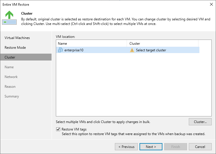 Step 4. Specify Target Cluster