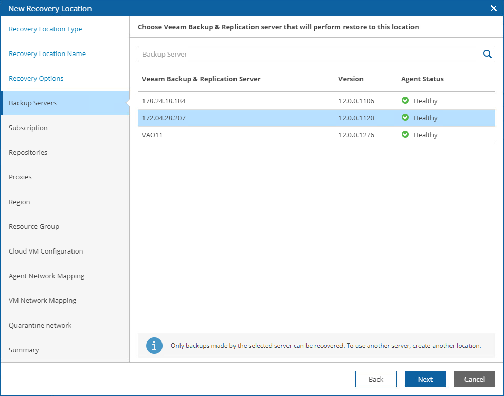 Adding Recovery Location