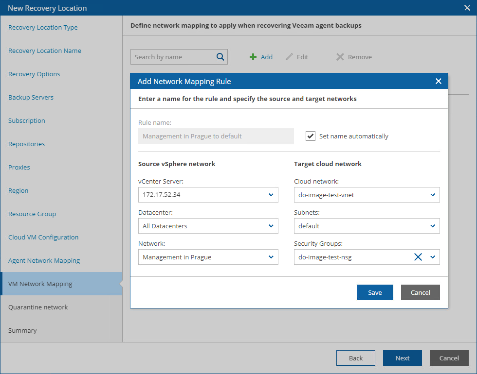 Adding Recovery Location