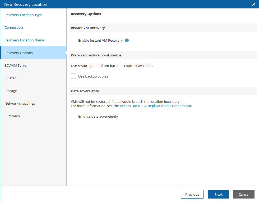 Adding Recovery Location