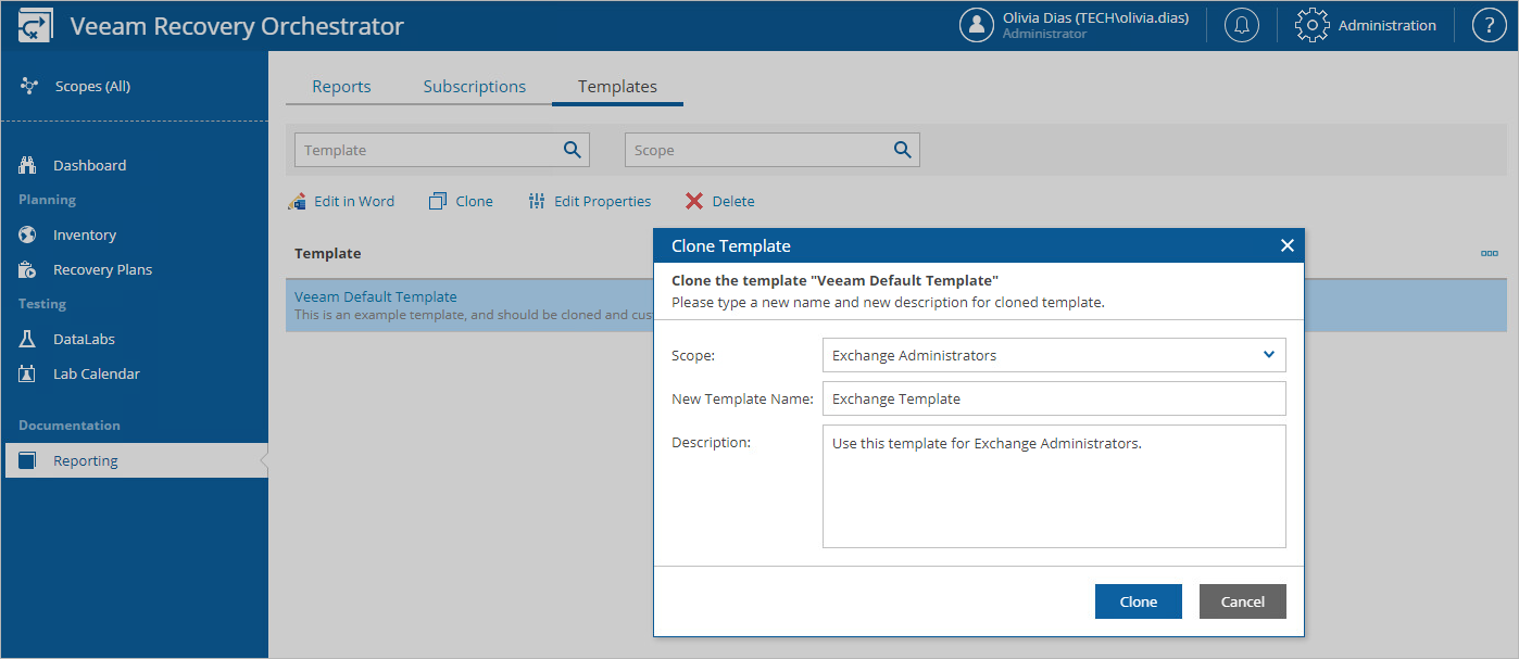 Cloning Veeam Default Template