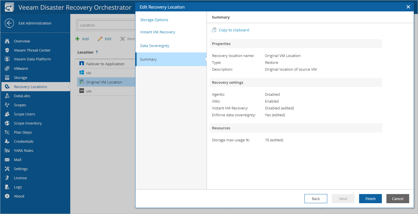 Editing Original Recovery Location