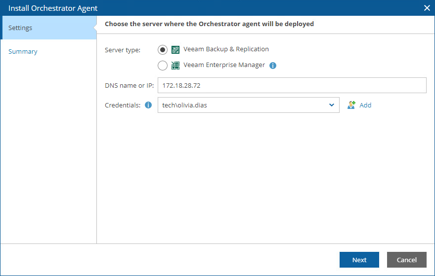 Connecting Veeam Backup & Replication Server