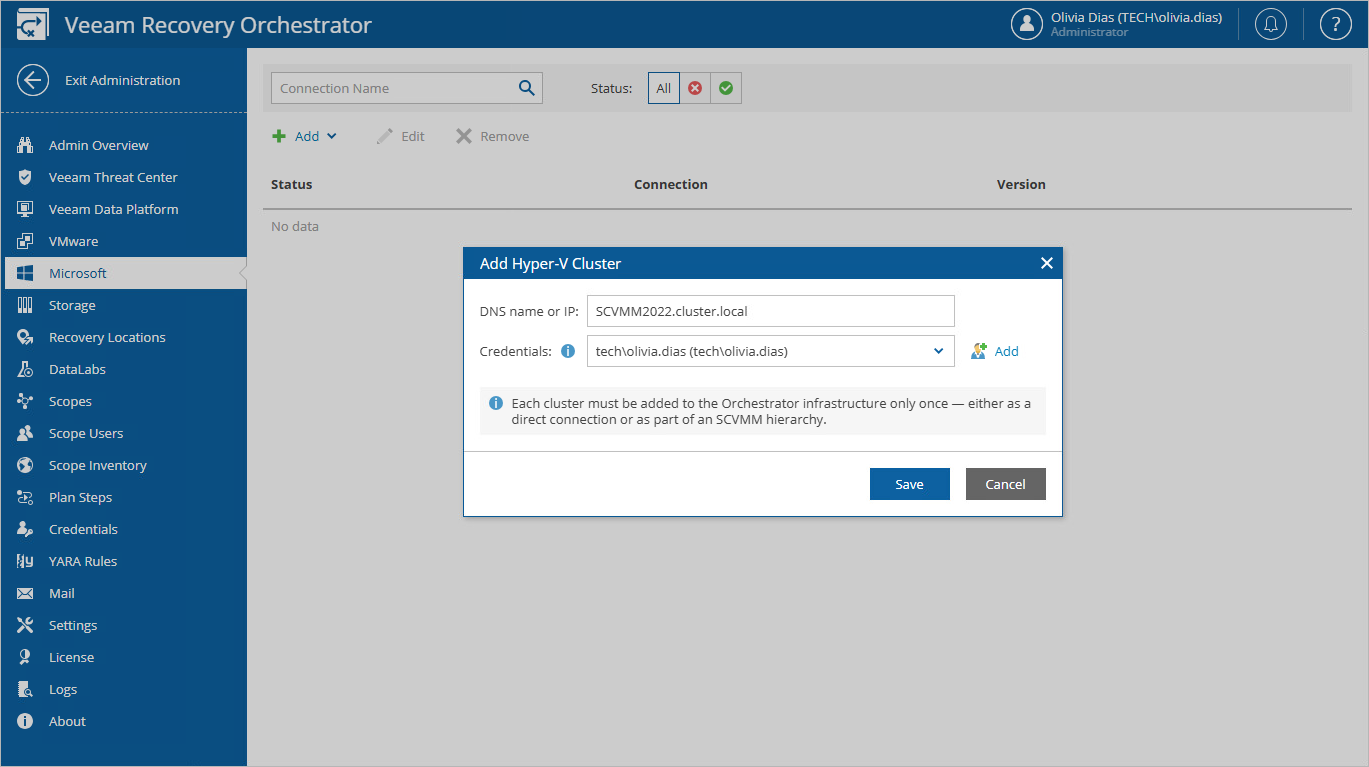 Connecting Microsoft Hyper-V Server