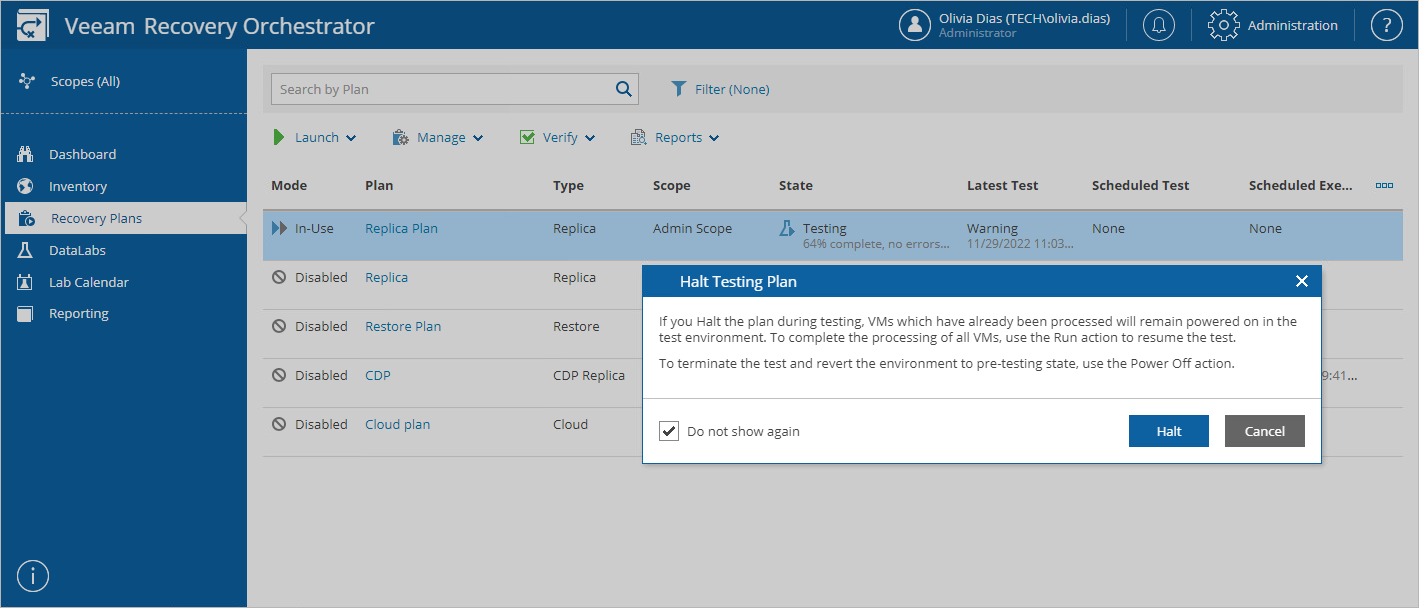 Halting Plan Testing