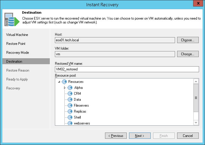 Step 3. Select Destination for Recovered VM