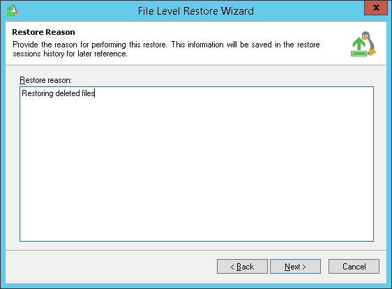 Step 4. Specify Restore Reason