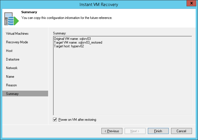 Step 10. Verify Instant Recovery Settings
