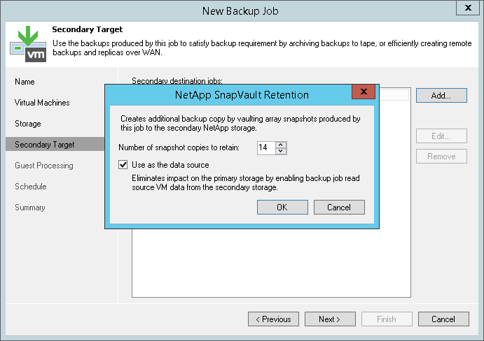 Configuring Backup from NetApp SnapMirror and SnapVault