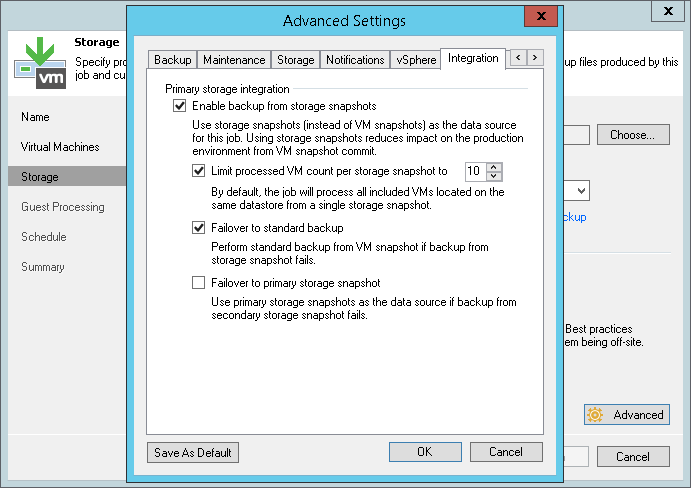 Configuring Backup from Storage Snapshots