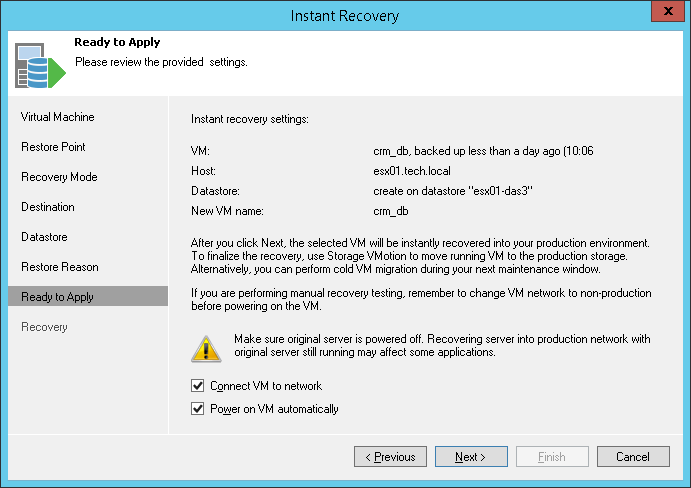 Step 8. Verify Instant VM Recovery Settings