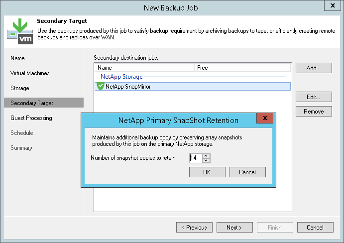 Configuring Jobs Creating Snapshots in Secondary Destination