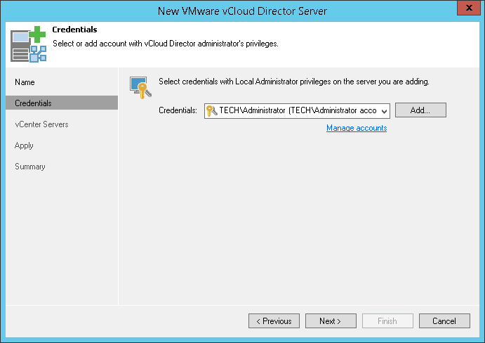 Step 3. Specify VMware vCloud Director Credentials