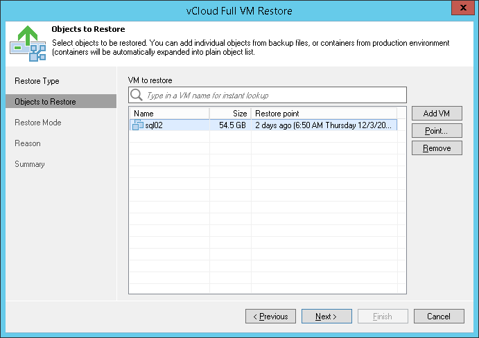 Step 2. Select VM(s) to Restore