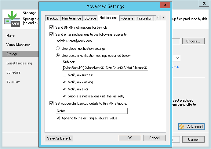 Configuring SNMP Settings for Jobs