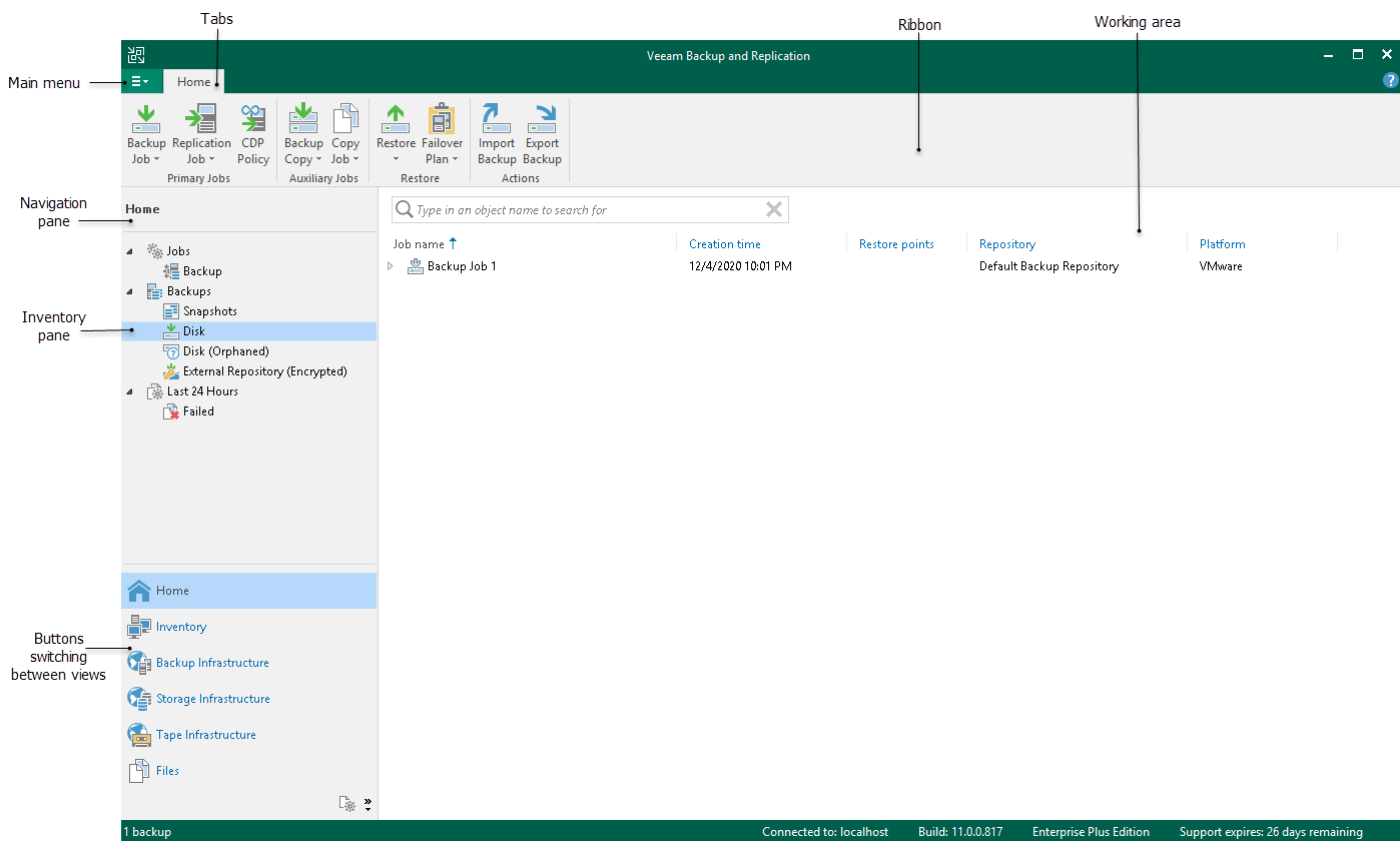 Veeam Backup & Replication UI