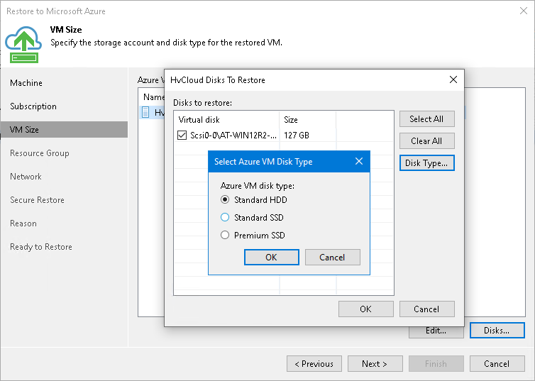 Step 4. Specify VM Size and Disks
