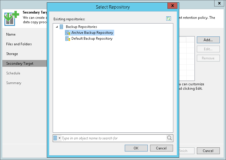 Specify Secondary Target Repository Step 6. Specify Secondary Repository