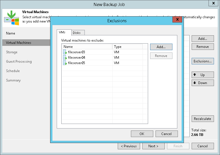 第 4 步从备份作业中排除对象