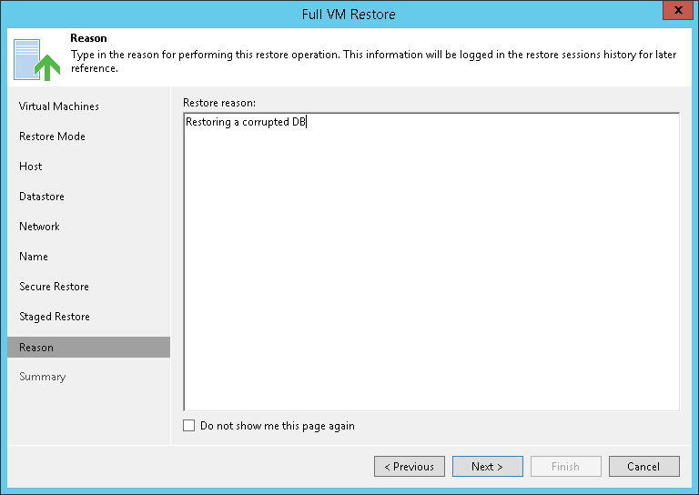 第 11 步指定还原原因