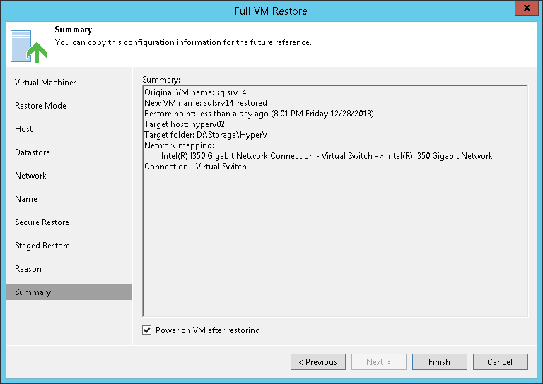第 12 步验证还原设置