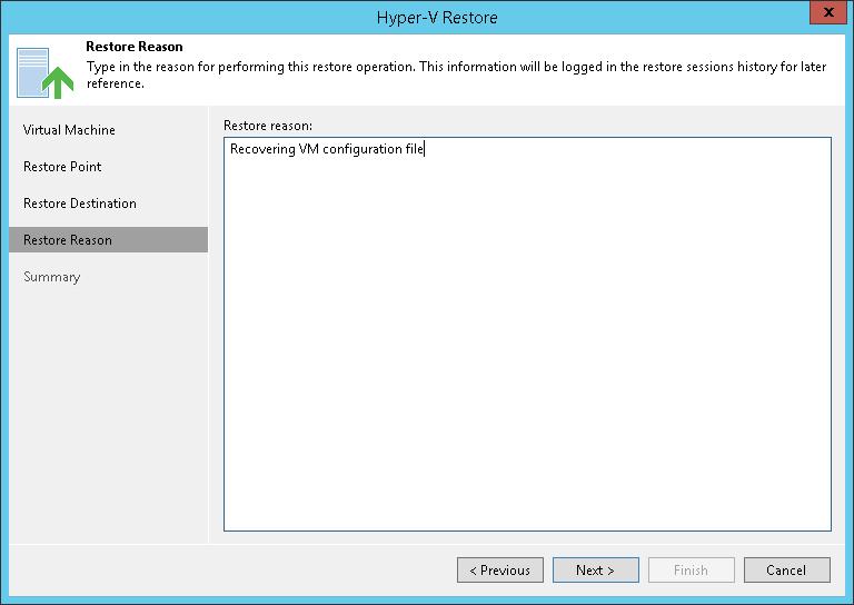 第 5 步指定还原原因