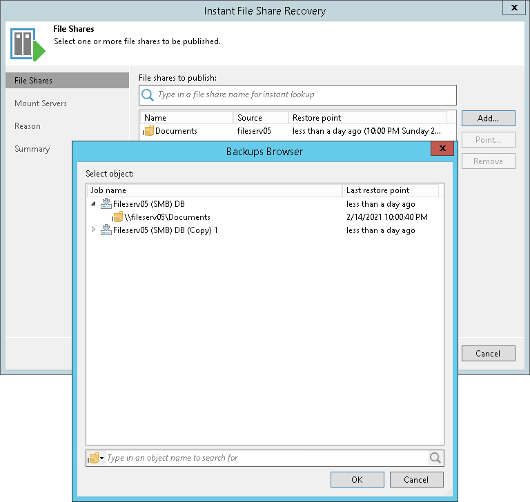 Step 2. Select File Share to Restore