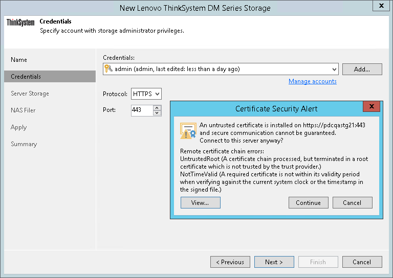 Step 3. Specify Credentials and Protocol Type
