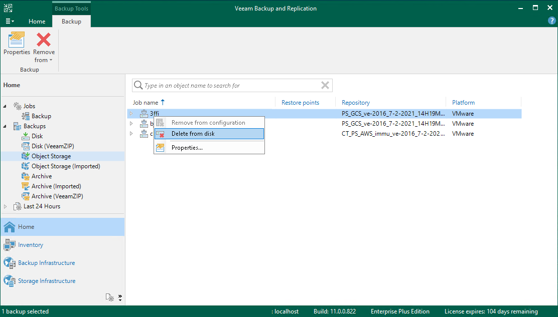 Deleting Backups from Object Storage