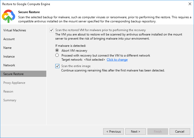 第 7 步指定安全恢复设置