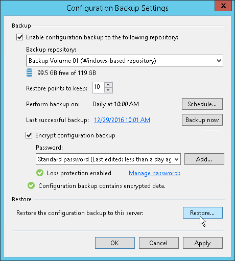 Step 1. Launch Configuration Database Restore Wizard