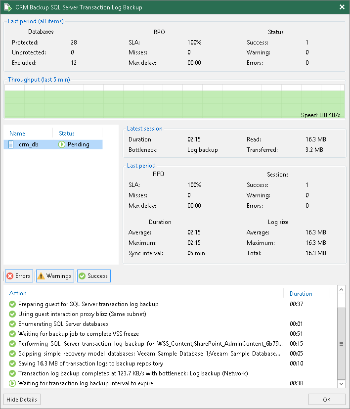 Transaction Log Backup Statistics
