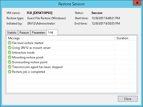 查看文件还原会话统计信息