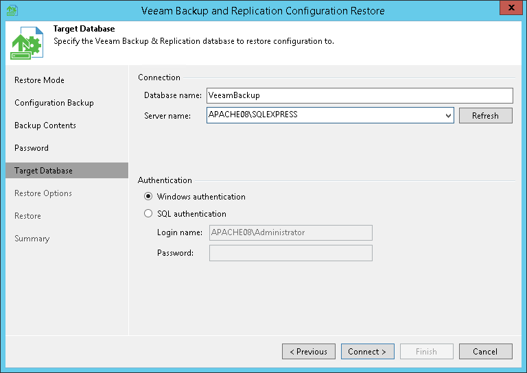 第 6 步指定目标数据库